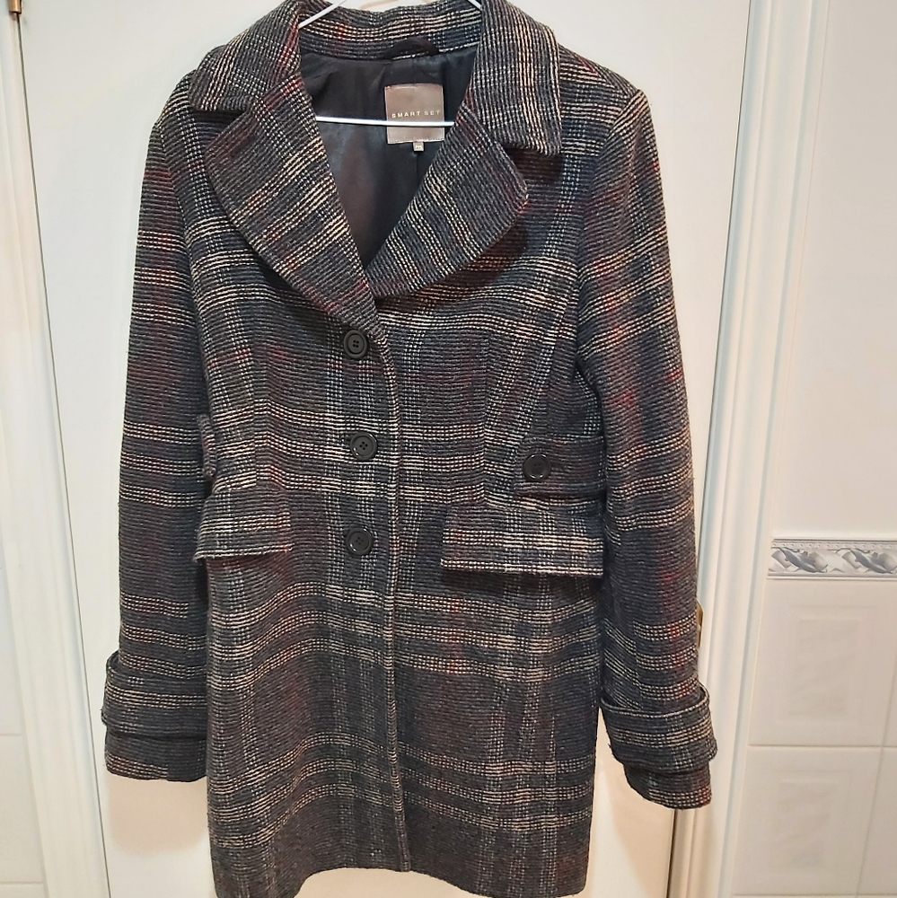 Smart Set Dark Plaid Trench Coat Size Small (S)